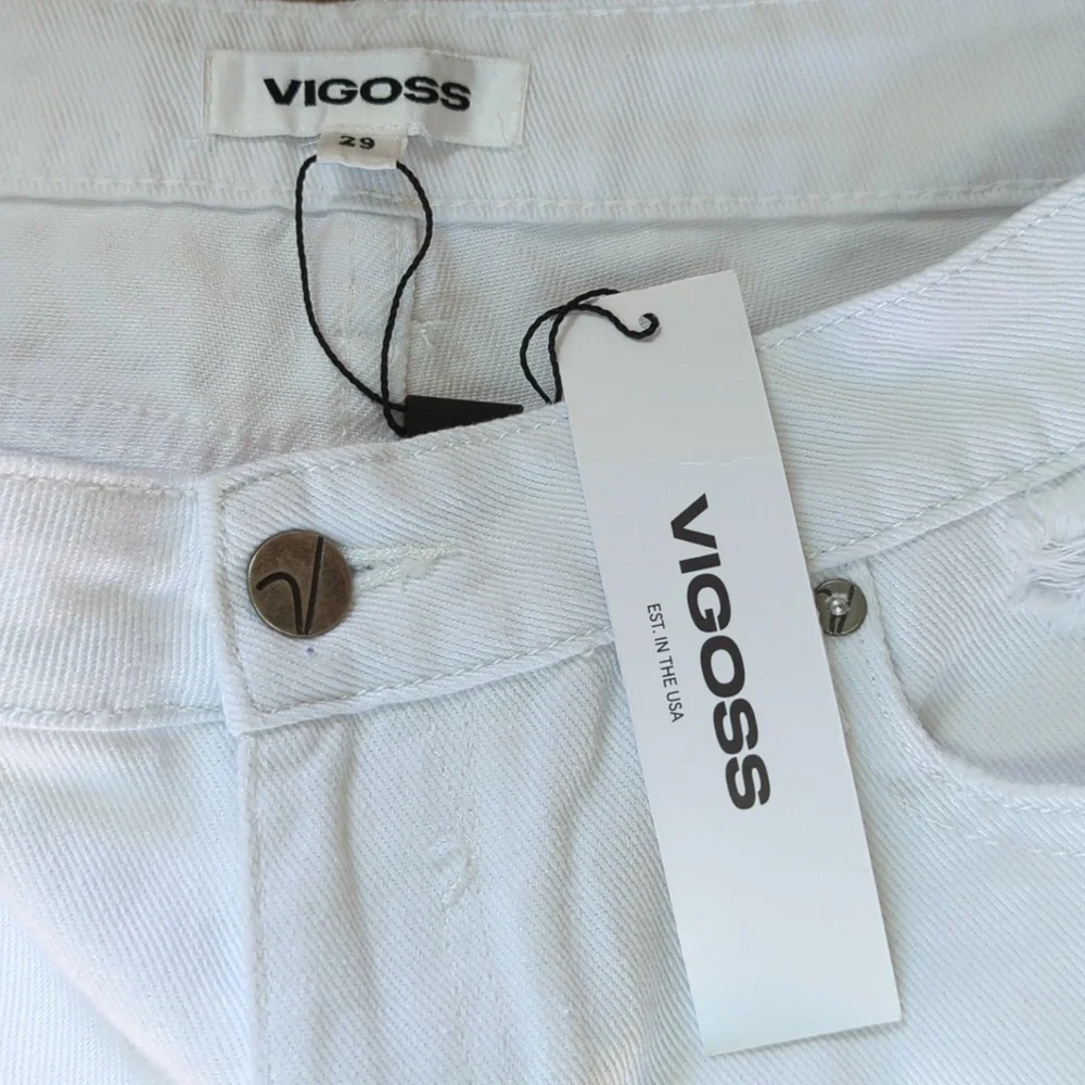 Vigoss Ace High Waisted Destructed Bermuda Denim Shorts White Size 29